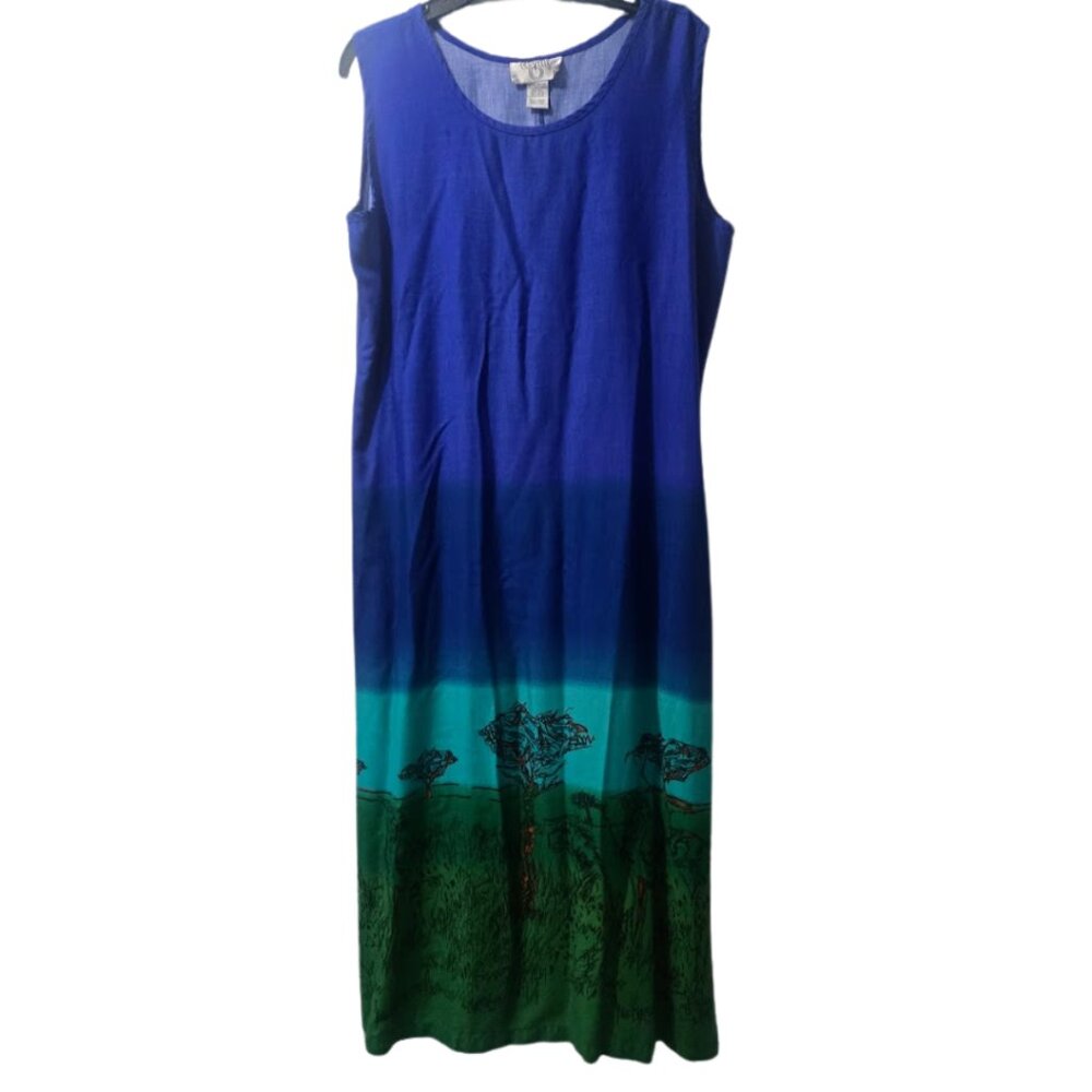 Cervelle blue ombre maxi dress with fun‎ savannah print Size L